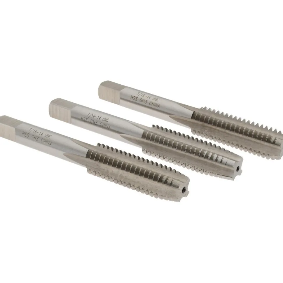 Tap Set: 7/16-14 UNC, 4 Flute, High Speed Steel, Bright Finish