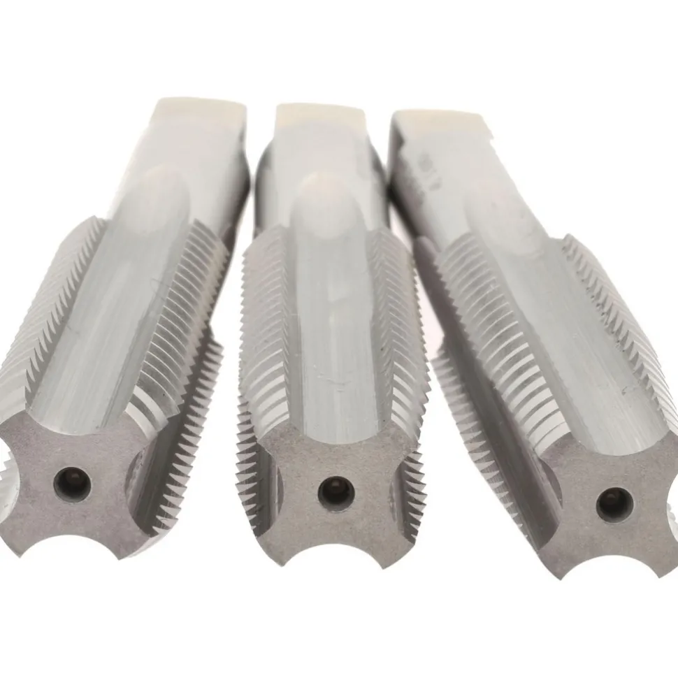 Tap Set: 9/16-12 UNC, 4 Flute, High Speed Steel, Bright Finish