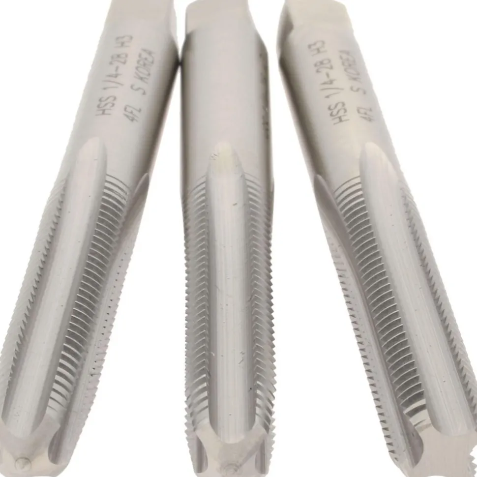 Tap Set: 1/4-28 UNF, 4 Flute, High Speed Steel, Bright Finish