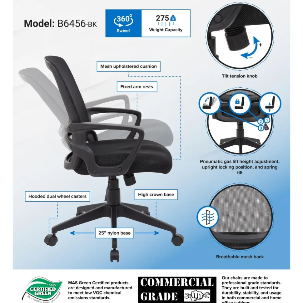 Task Chair: Mesh, Adjustable Height, Black