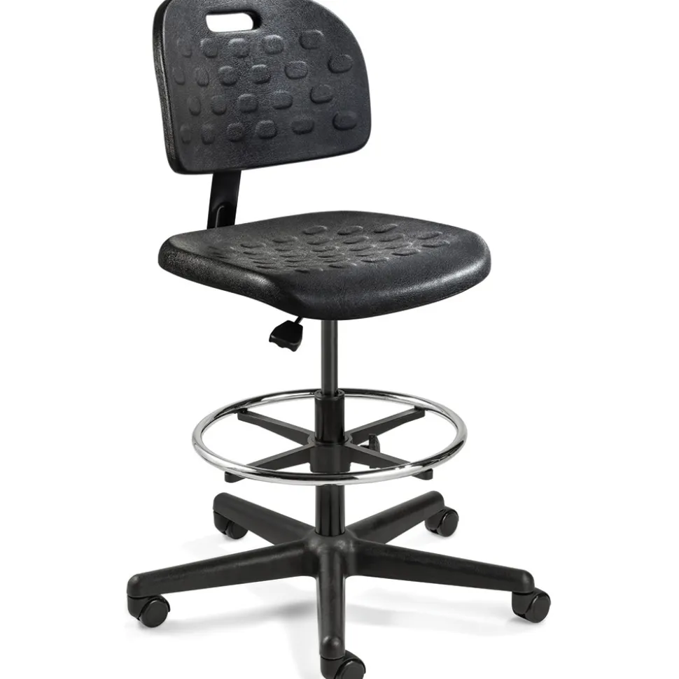 Task Chair: Polyurethane, 22-1/2 to 32" Seat Height, Black, Adjustable Height