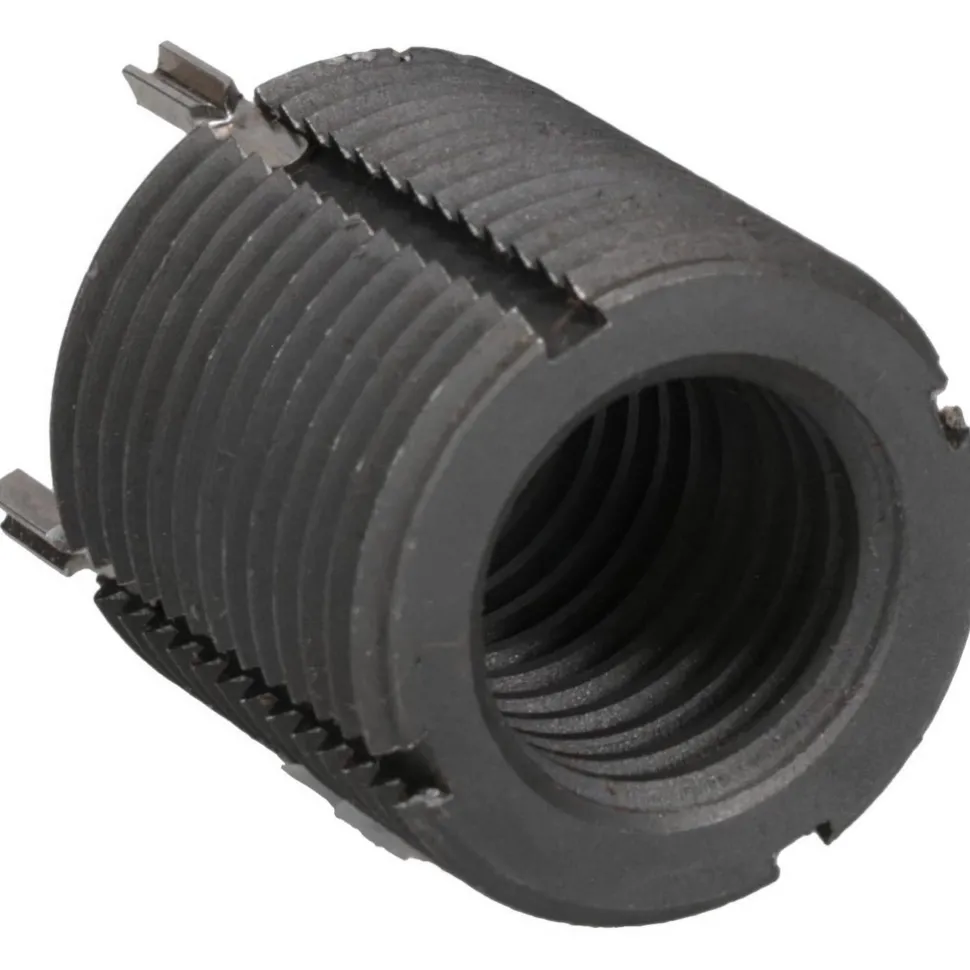 Thread Locking Insert: 3/4-10 Internal Thread, 1-1/8-12 External Thread, UNC, 1-1/8" OAL, Heavy-Duty Keylocking