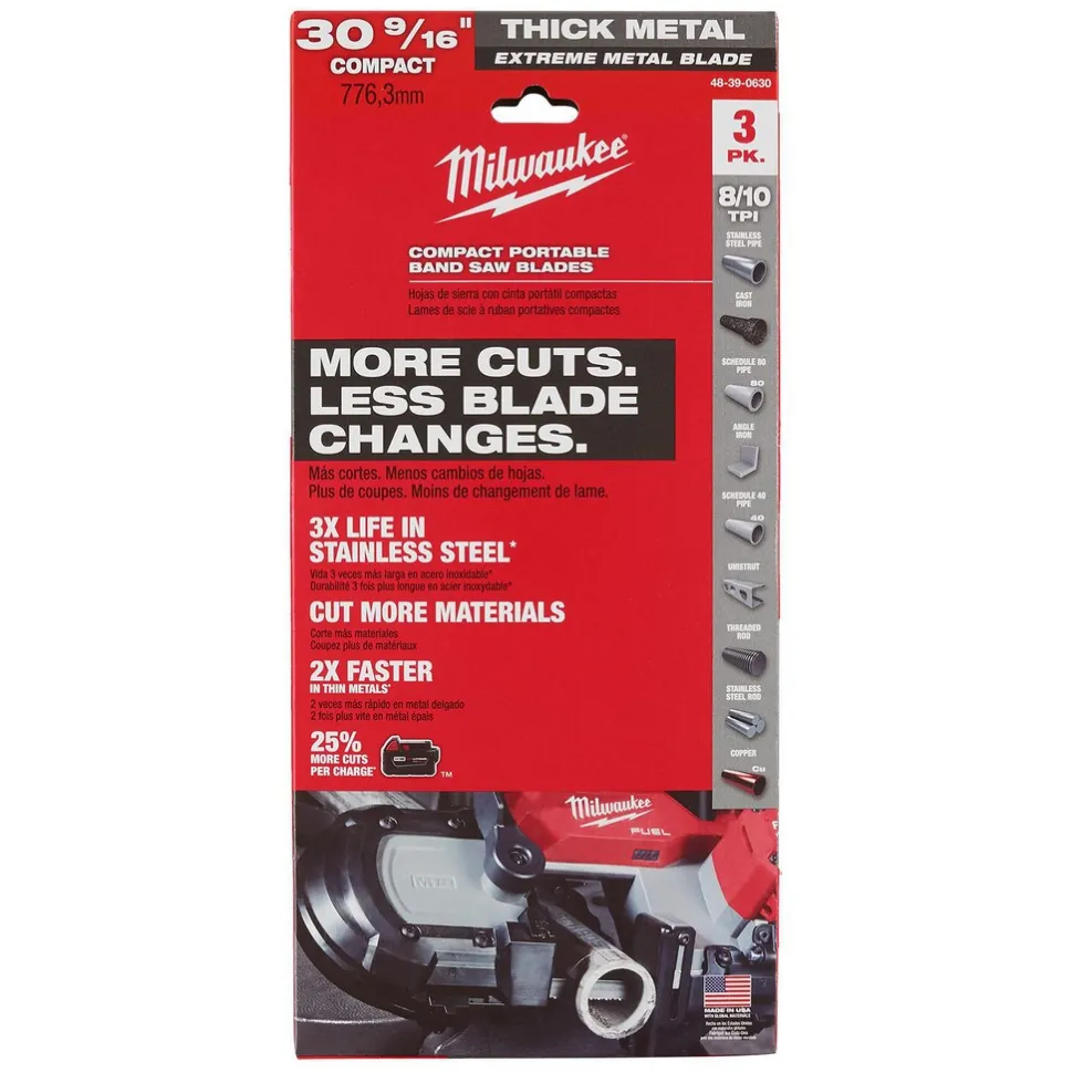 30-9/16" 8/10 TPI Extreme Metal Compact Band Saw Blade for Thick Metal, 3-Pack