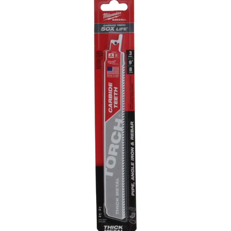 9" 8 TPI TORCH™ with Carbide Teeth SAWZALL® Blades, 3-Pack