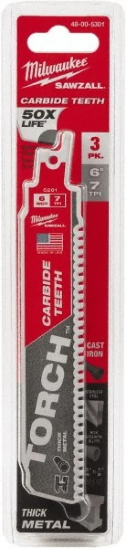 6" 8 TPI TORCH™ with Carbide Teeth SAWZALL® Blades, 3-Pack