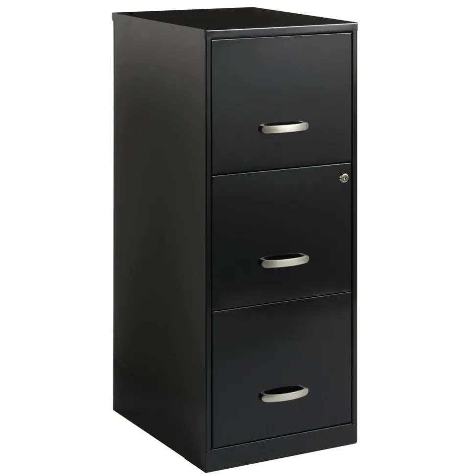 Vertical File Cabinet: 3 Drawer, Steel, Black