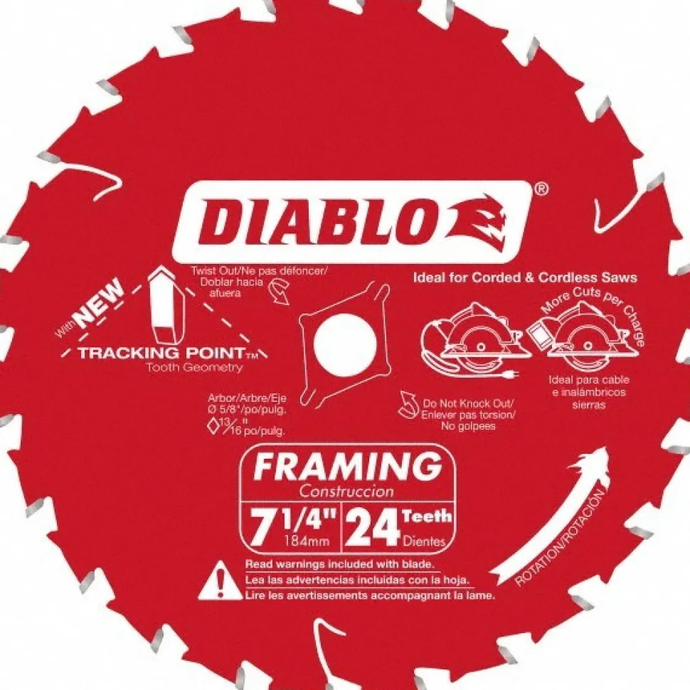 Wet & Dry Cut Saw Blade: 7-1/4" Dia, 5/8" Arbor Hole, 0.059" Kerf Width, 24 Teeth