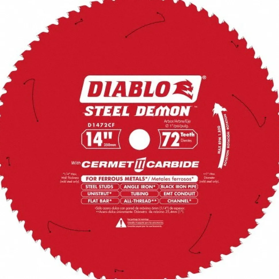 Wet & Dry Cut Saw Blade: 14" Dia, 1" Arbor Hole, 72 Teeth