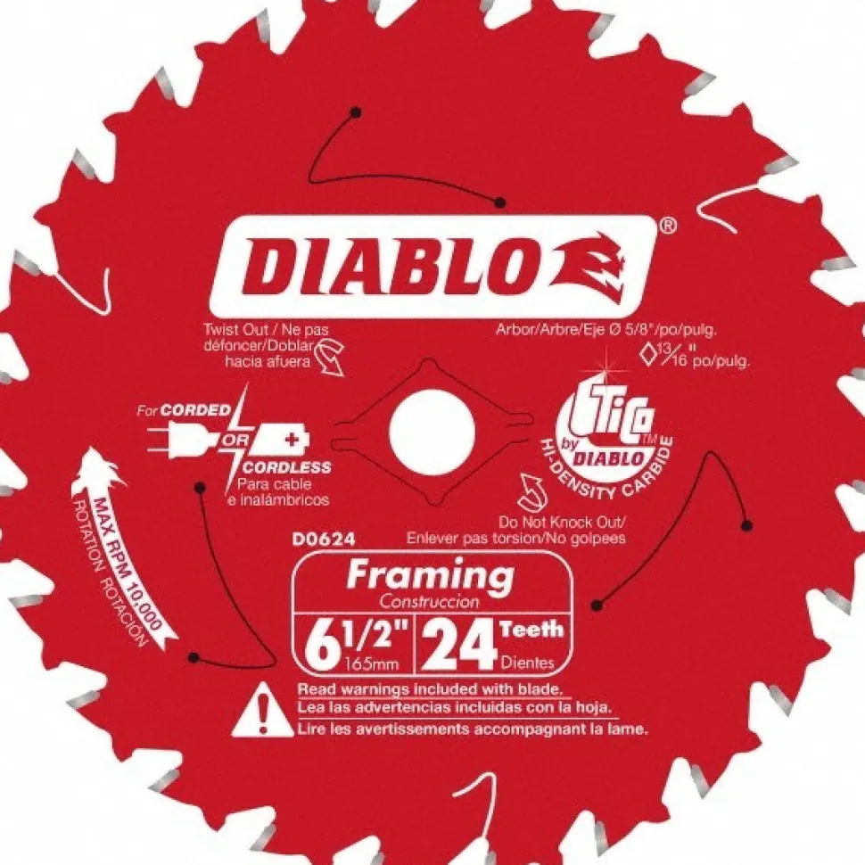 Wet & Dry Cut Saw Blade: 6-1/2" Dia, 5/8" Arbor Hole, 0.059" Kerf Width, 24 Teeth