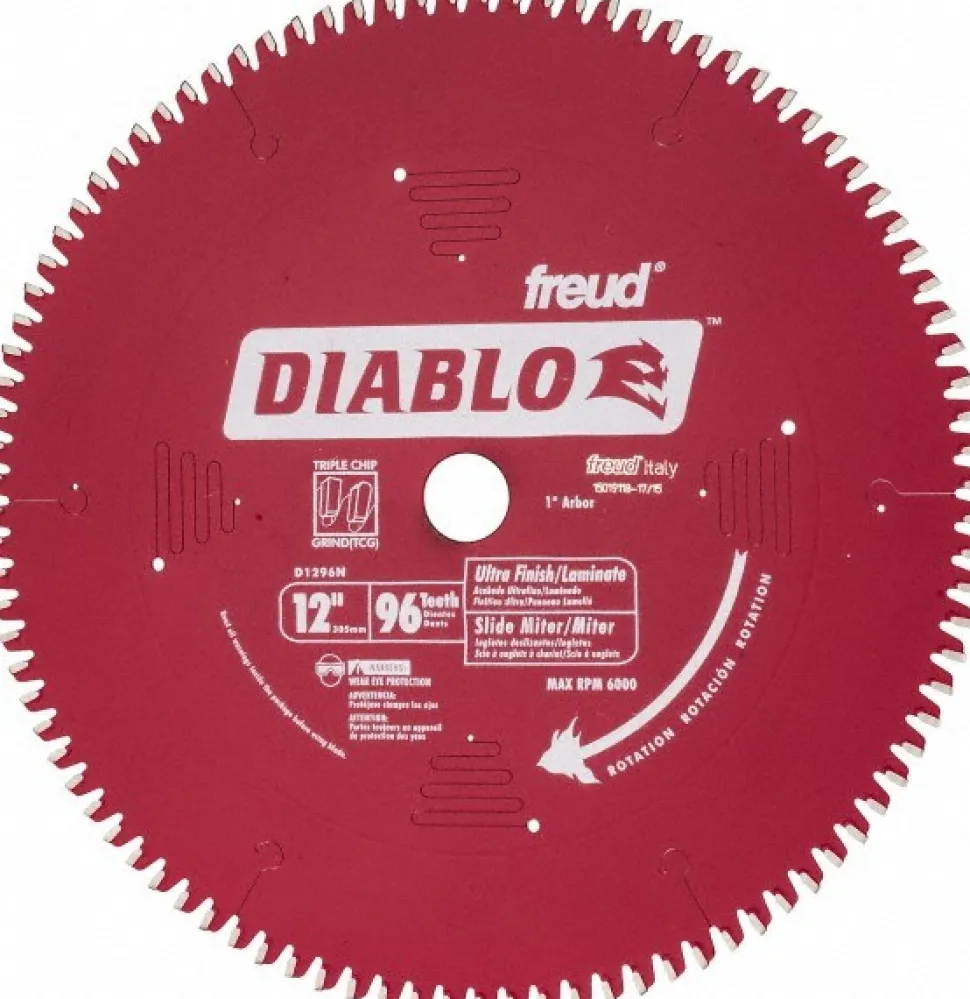Wet & Dry Cut Saw Blade: 12" Dia, 1" Arbor Hole, 0.091" Kerf Width, 96 Teeth
