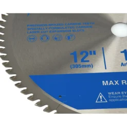 Wet & Dry Cut Saw Blade: 12" Dia, 1" Arbor Hole, 0.0945" Kerf Width, 80 Teeth