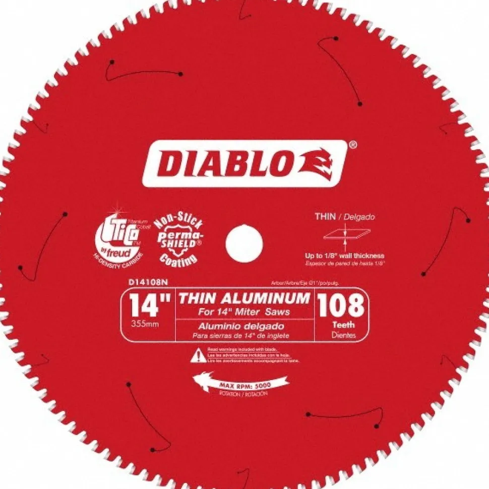 Wet & Dry Cut Saw Blade: 14" Dia, 1" Arbor Hole, 108 Teeth