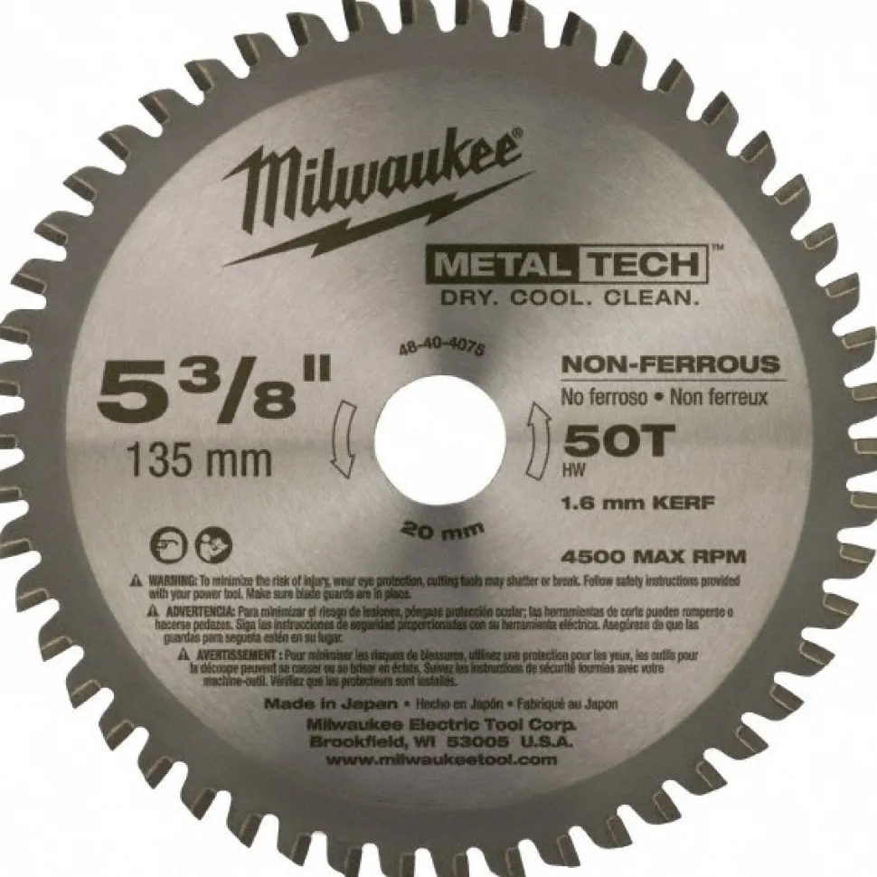 Wet & Dry Cut Saw Blade: 5-3/8" Dia, 0.7874" Arbor Hole, 0.062" Kerf Width, 50 Teeth