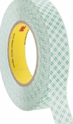 White Double-Sided Polyethylene Film Tape: 1" Wide, 36 yd Long, 9 mil Thick, Rubber Adhesive