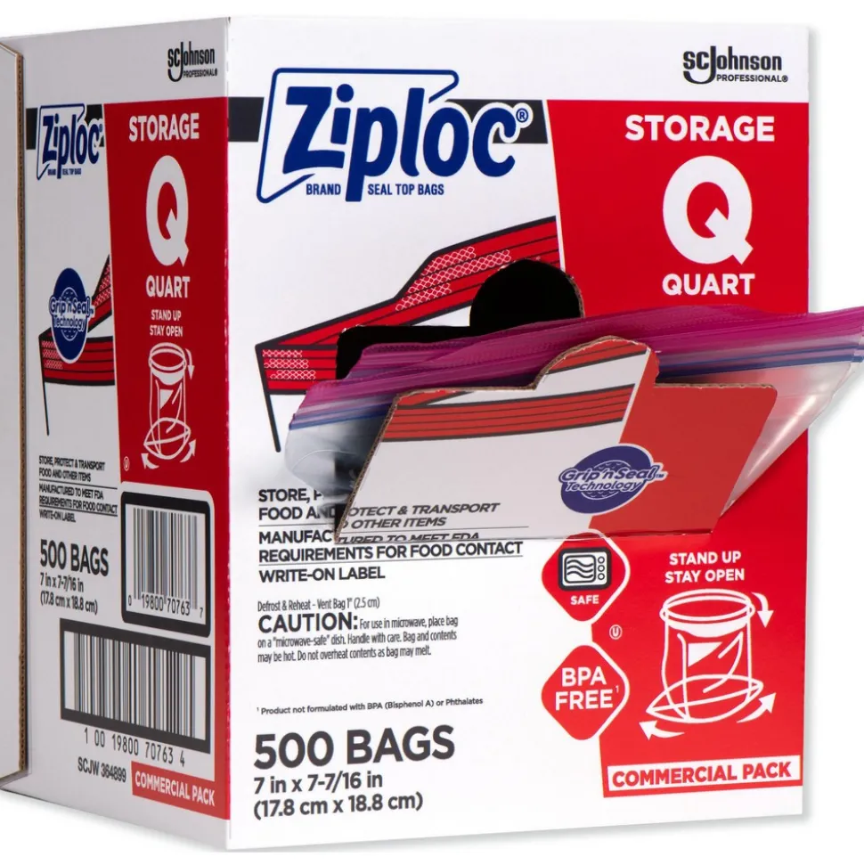 Ziploc Storage Bags, Quart, 500/box